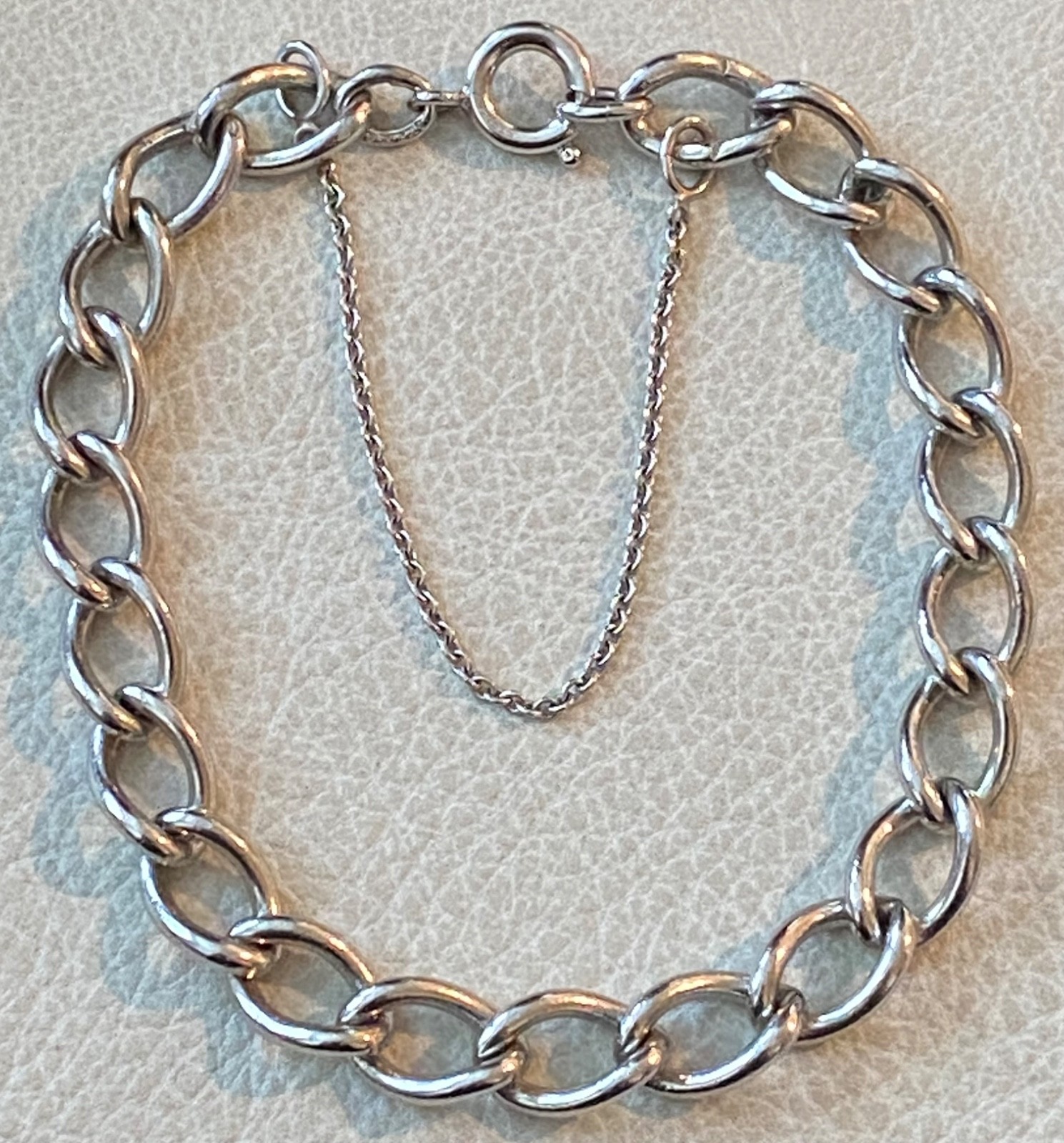 Vintage Large Link Starter Charm Bracelet Sterling Silver 7-1/4” unisex
