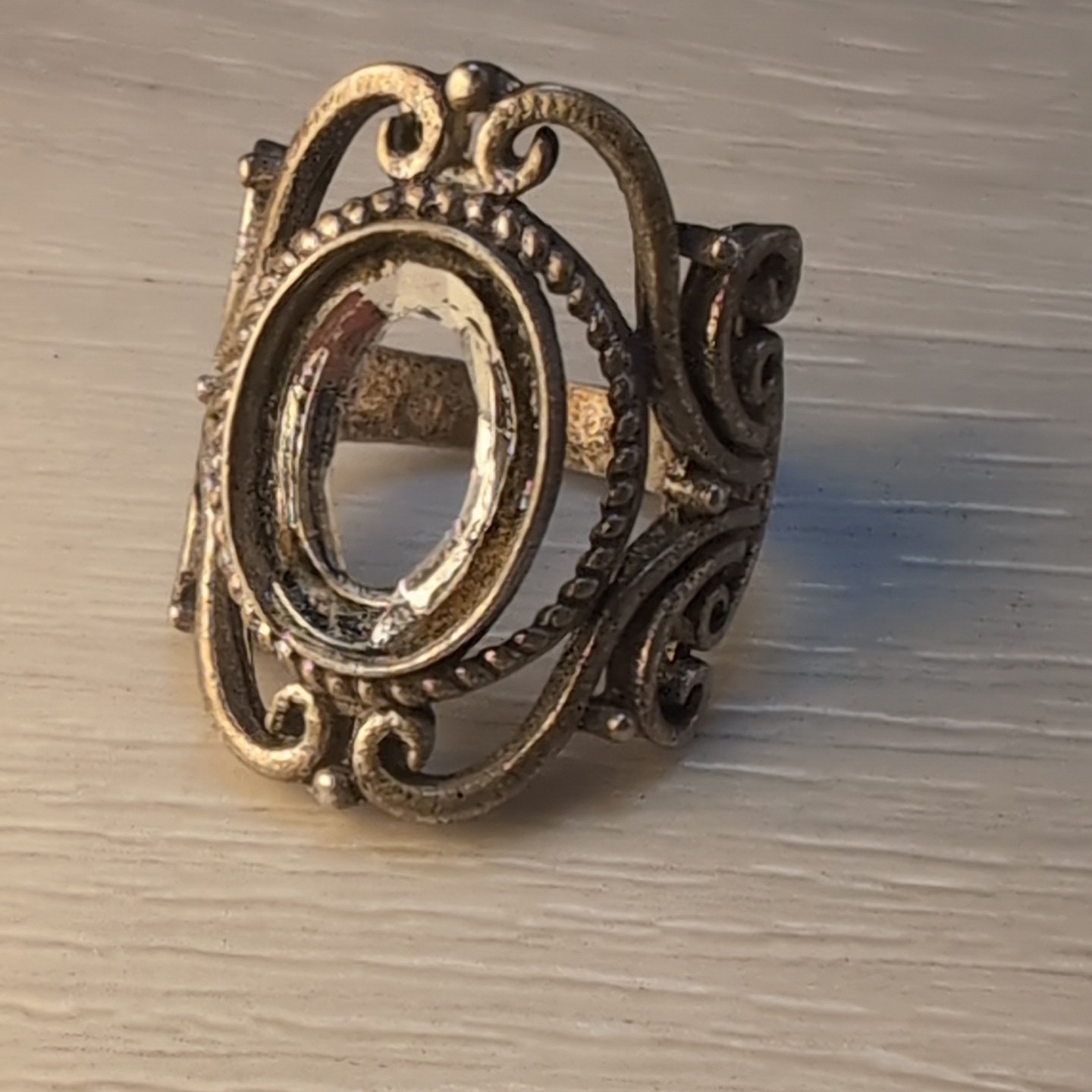 Vintage .925 Sterling Silver Ring Elegant Victorian Scrollwork 7.5 No Stone 6.9g
