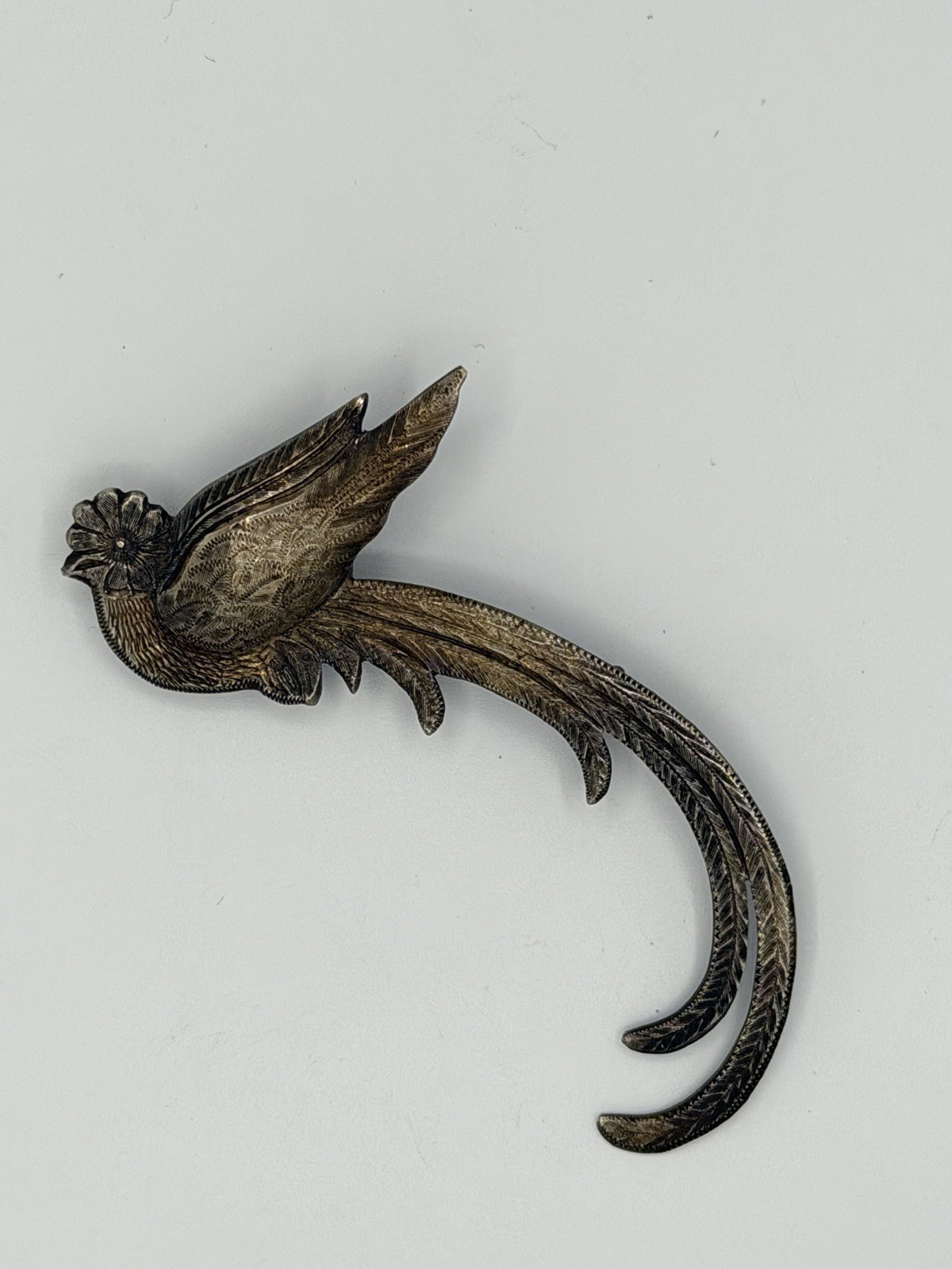 Vintage Silver Quetzal Bird Brooch Signed La Dama Studio Guatemala 900 Silver