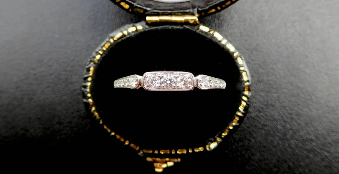 1/3CTW White Round Moissanite Art Deco Antique Wedding 14K White Gold Band Ring