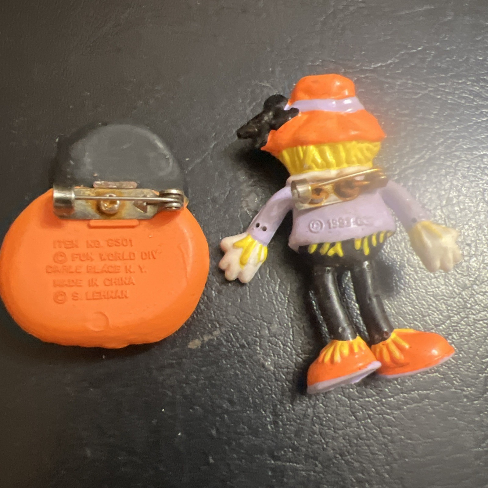 Vintage Black Cat Pumpkin Scarecrow Trick or Treat Bag Halloween Brooch Pin