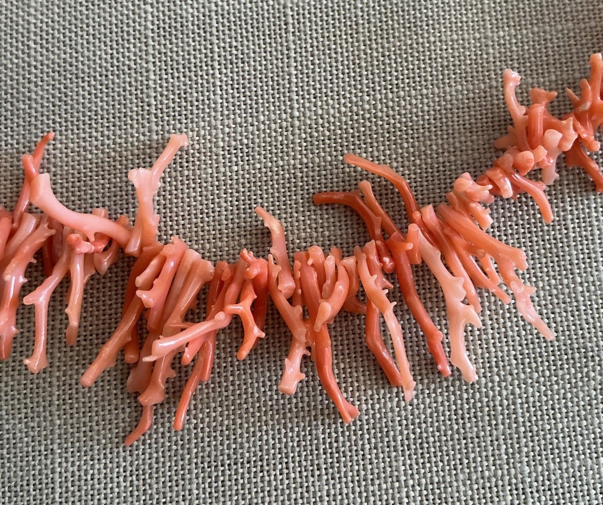 Vintage Undyed Salmon Pink Fine Branch Coral Necklace Fish Hook Clasp 24” Long