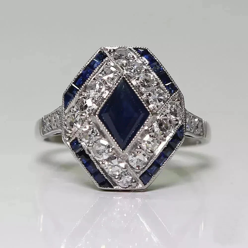 2Ct Art Deco Style Lab Created Sapphire & Diamond Wedding 14K White Gold FN Ring