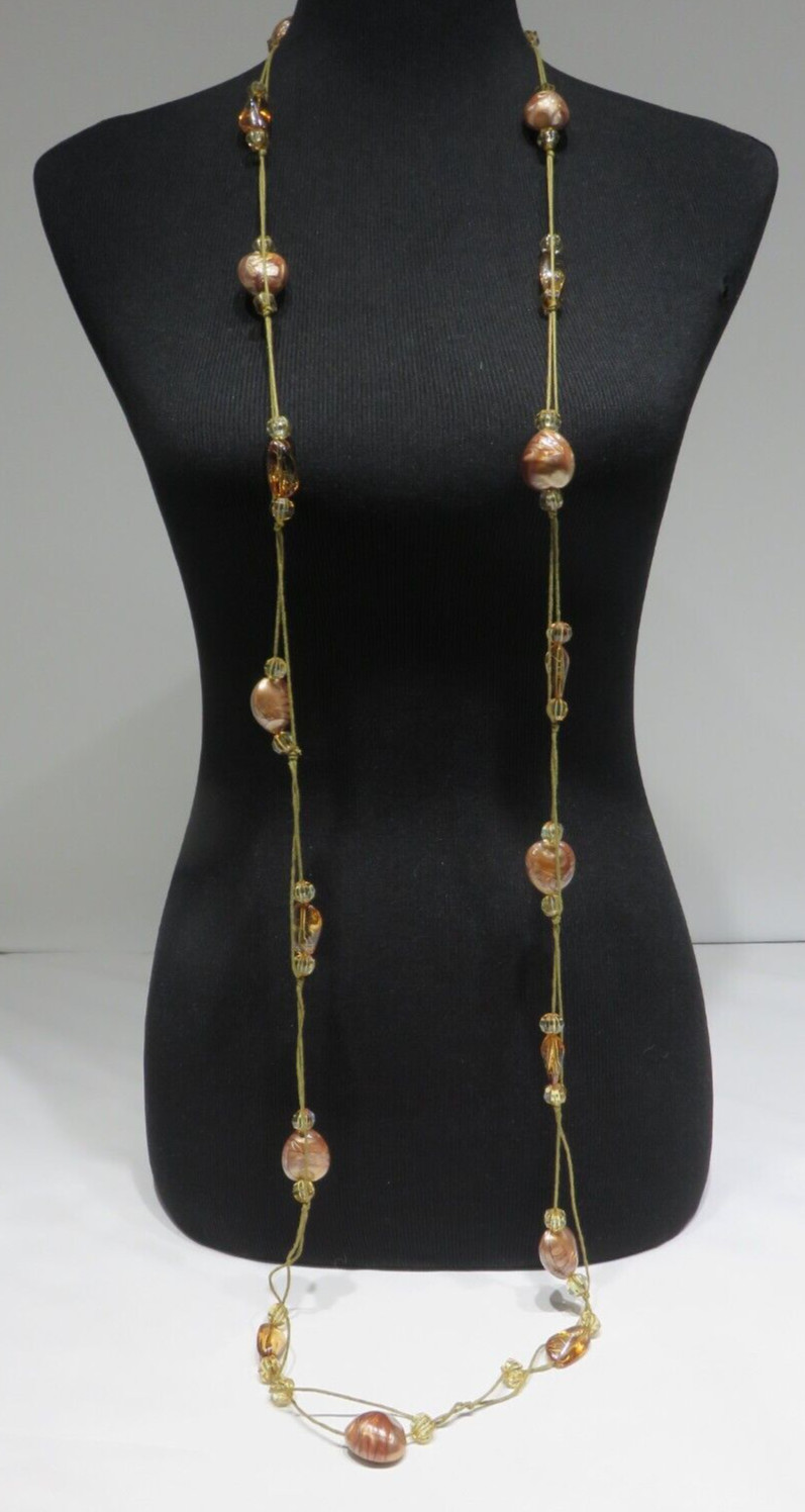 Vintage 64″ Facet & Smooth Bead Hand Knot 2 Strand Necklace Lot 2349 lisasfinds