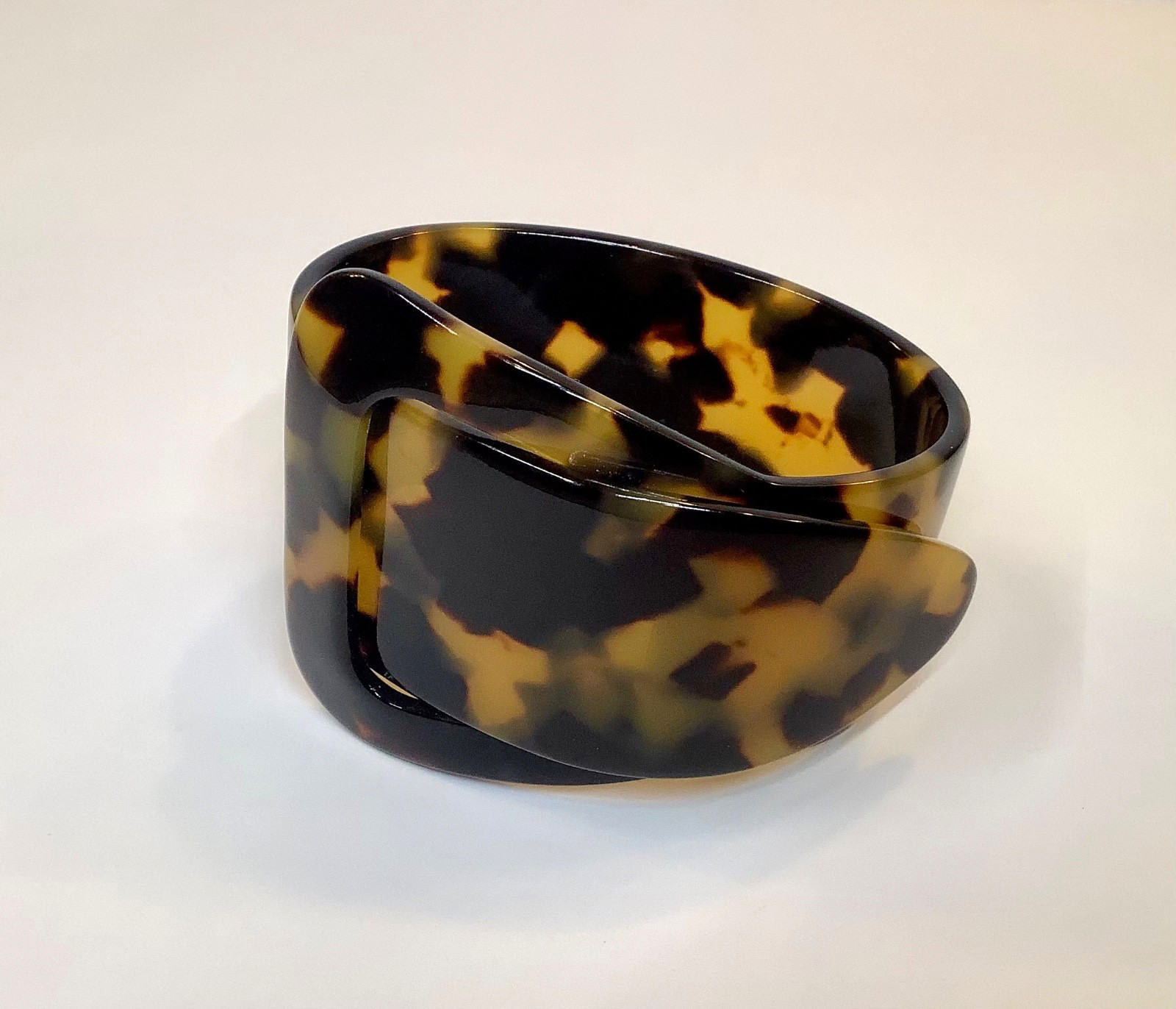 Vintage Faux Tortoise Shell Acrylic Lucite 2” Wide Buckle Bracelet Adjustable