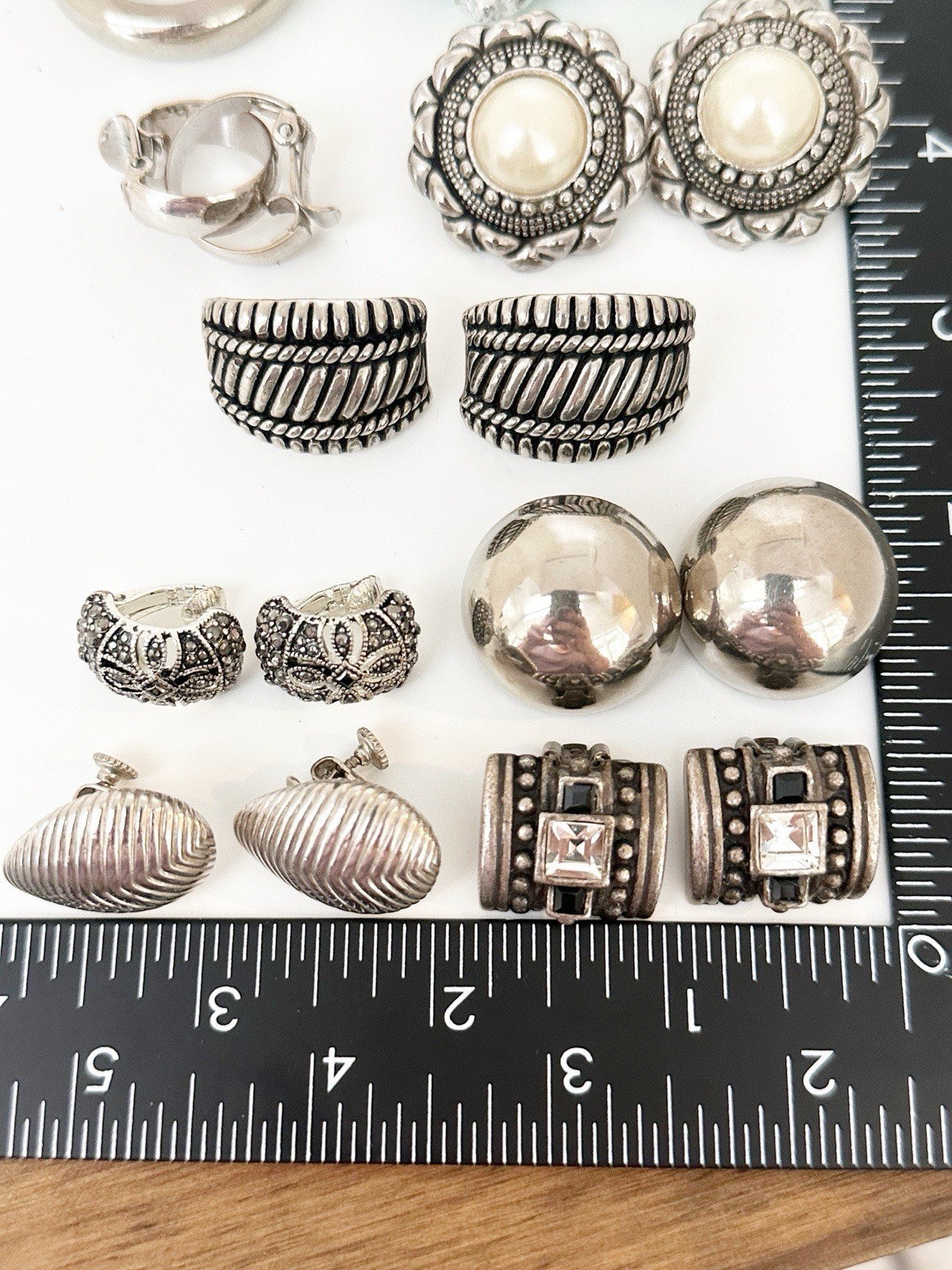 Vintage Clip On Earrings Lot of 9 Silver Tone Chunky Statement
