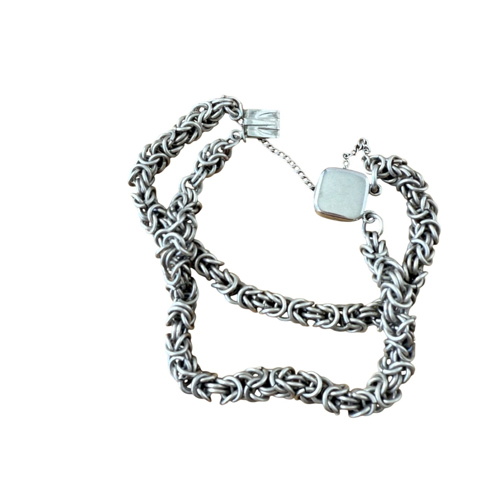 Vintage Sterling Silver Double Byzantine Bracelet With Clasp safety Chain