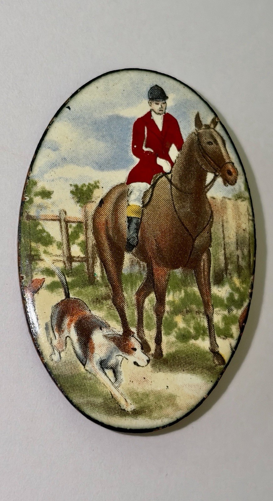 Equestrian Reverse Painted Glass Cabochon Brooch Pin Horse 2 Rosettes & 1 Pin