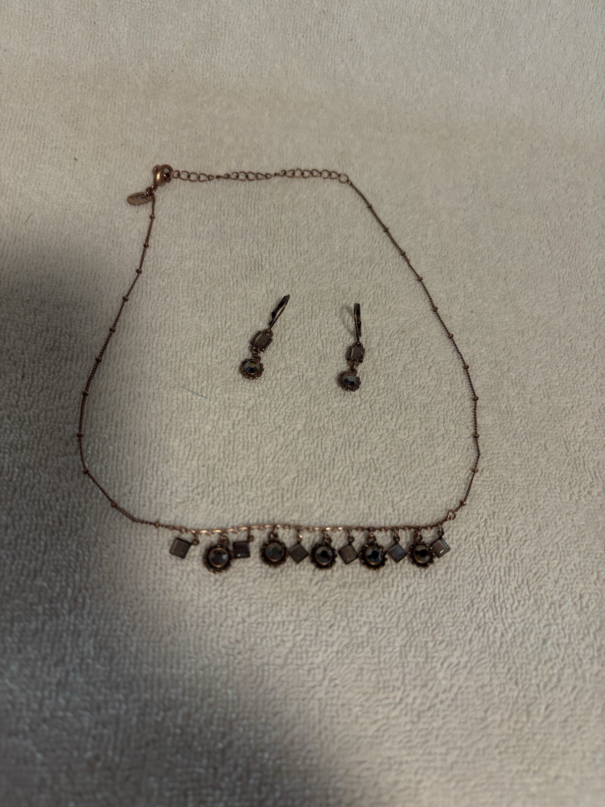 Vtg Lia Sophia Demure Coppertone Necklace & Earring Set