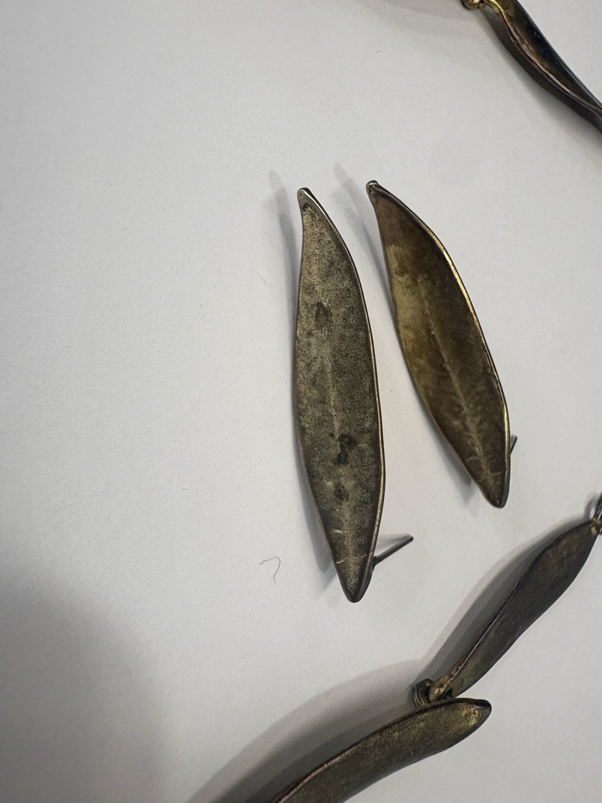 VTG Virginia Parissi Brutalist Leaf Necklace Earrings Set Bronze Tone Modernist