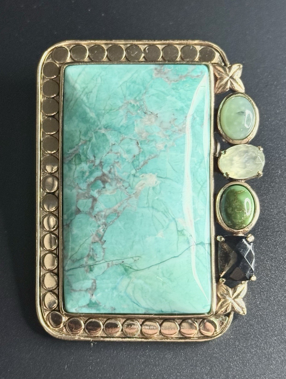 Amy Kahn Russell AKR Bronze Turquoise Style Stone Convertible Brooch Pendant