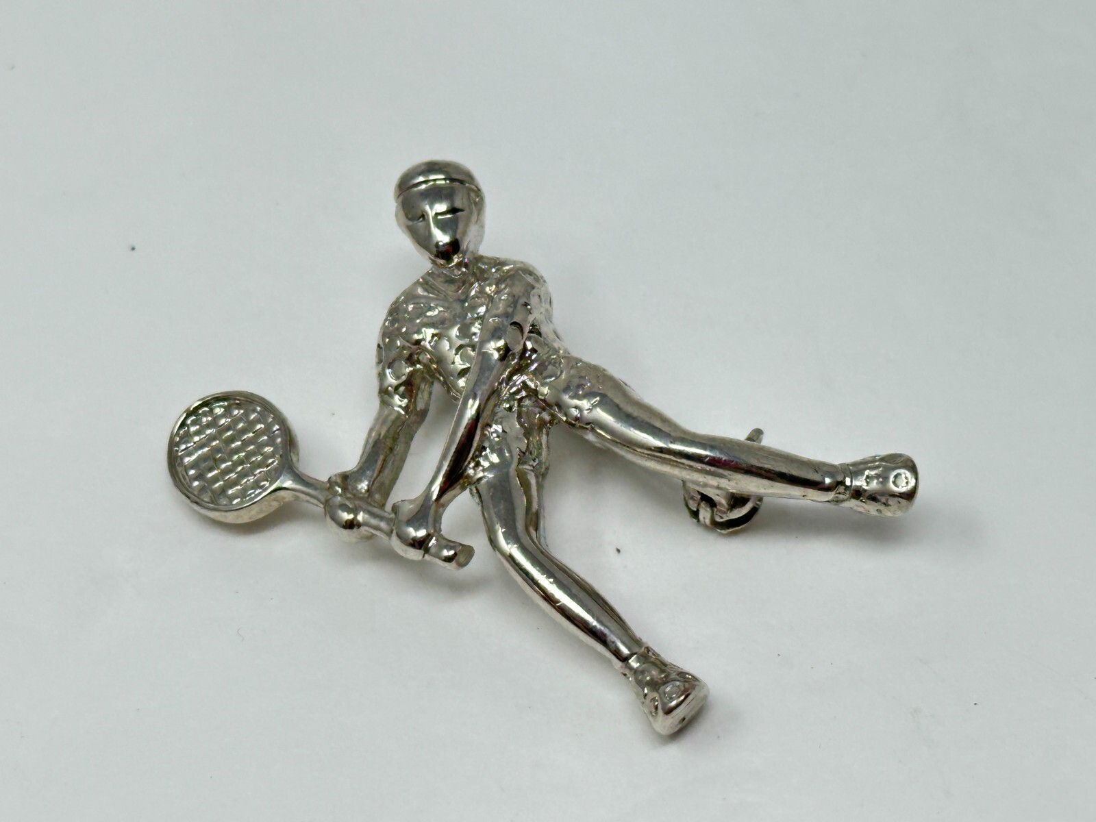 Vintage Silvertone Person Playing Tennis Brooch Pin