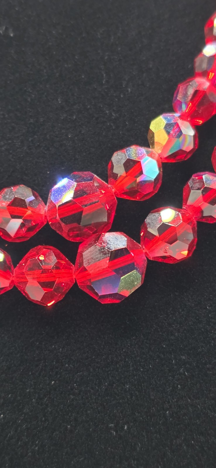 Vintage Red AB Glass Crystal Choker Necklace 2 Strand Faceted 16.5 With Extender