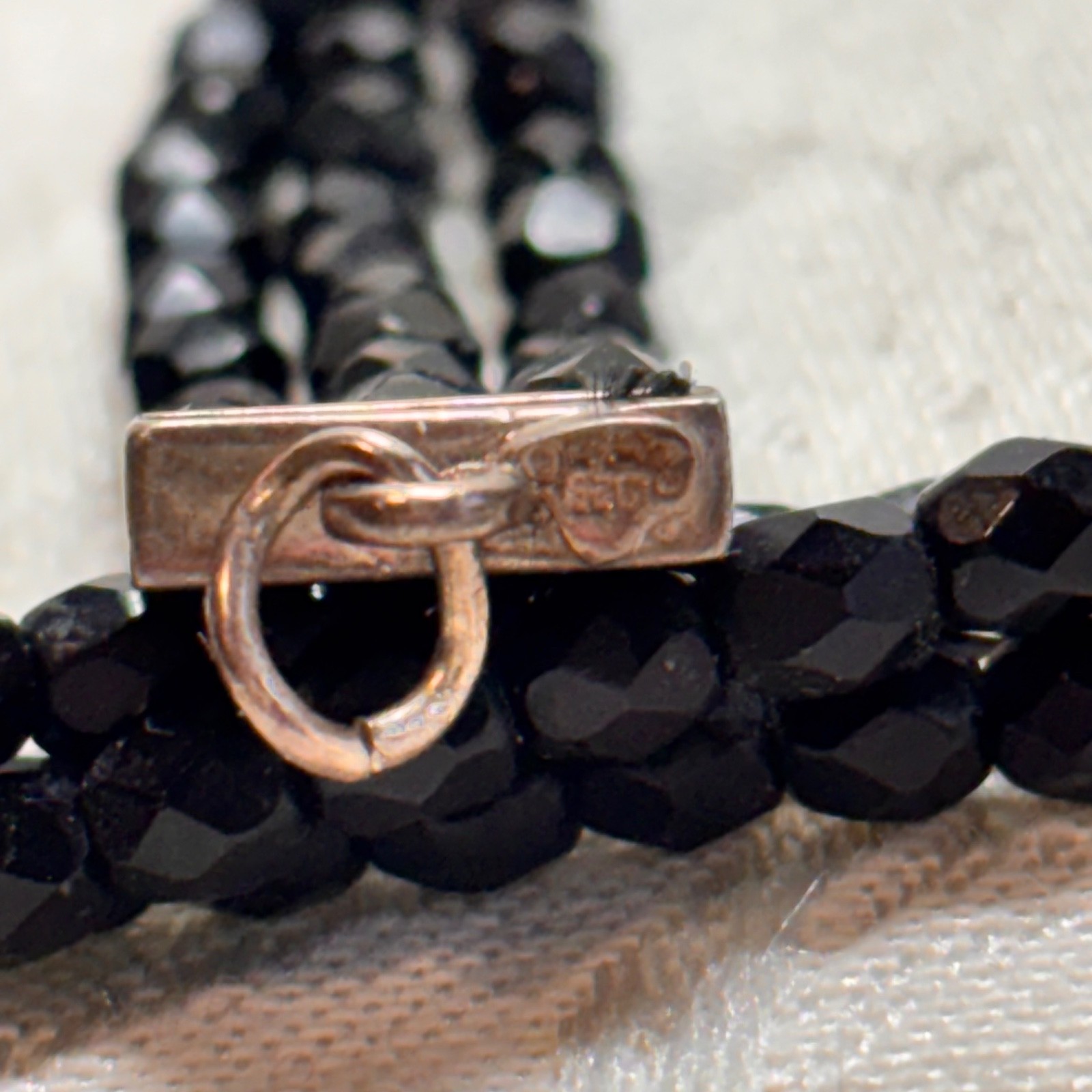 CAROLEE necklace vintage black glass beads Sterling hook clasp spacers vry short