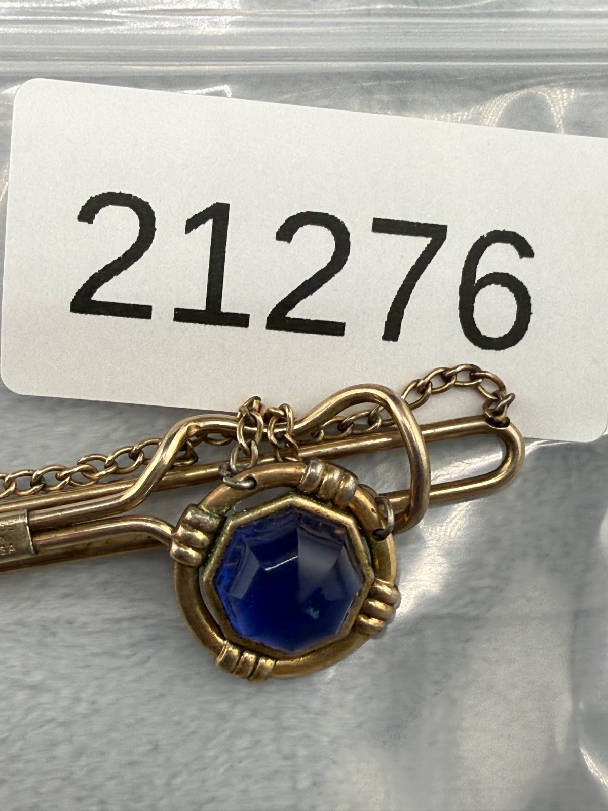 Vintage Hadley Tie Clip Blue Gold Tone