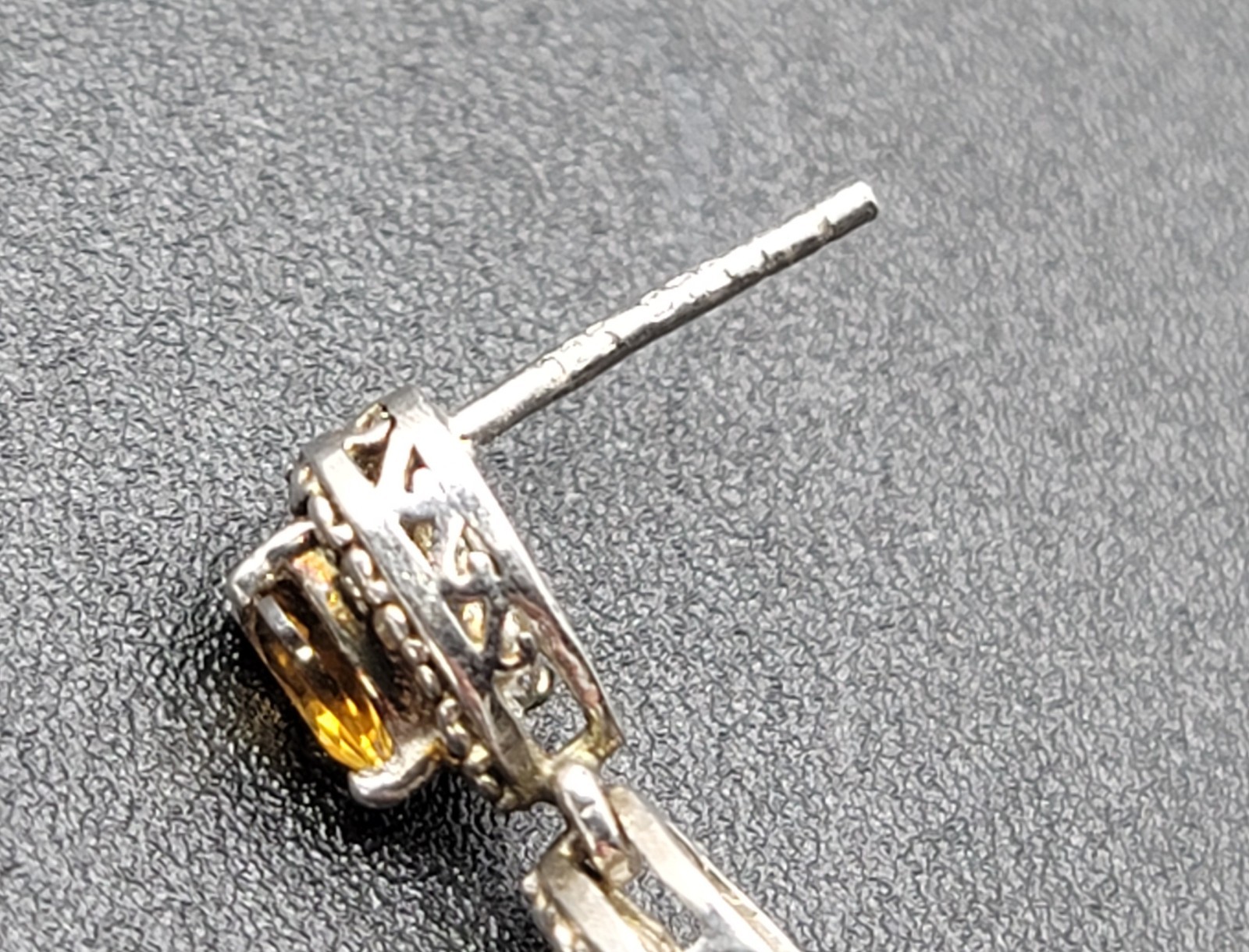 Vtg 925 STS Sterling Silver/Citrine Art Deco Pierced Post 2″Dangle Drop Earrings