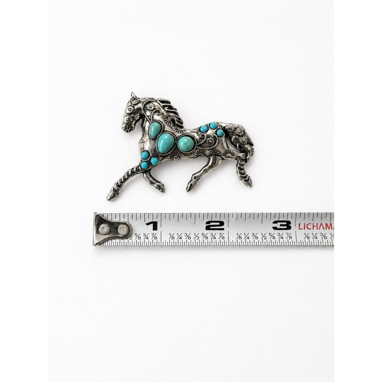 Vintage Style Silver Tone Horse Brooch Turquoise Cabochon Western Equestrian Pin