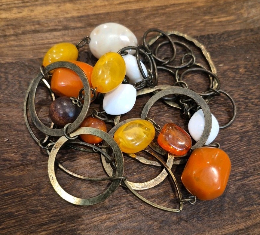 Vintage Stone & Mixed Metal Necklaces, Chipped Tiger’s Eye & Agate Slice Pendant
