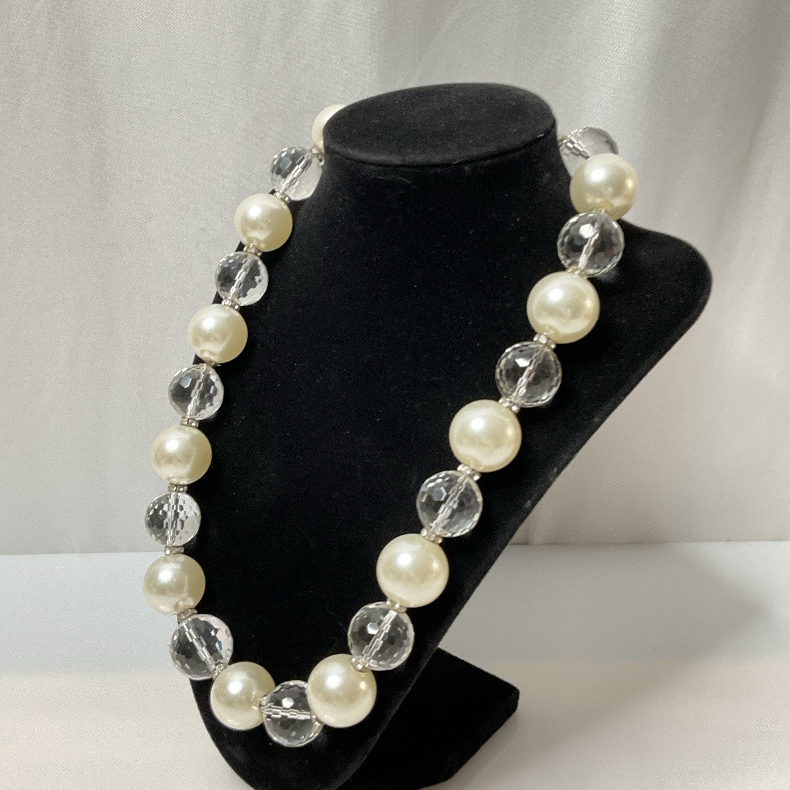 Artisan Rock Crystal Quartz Faux Pearl Necklace Handmade Studio Jewelry 20”