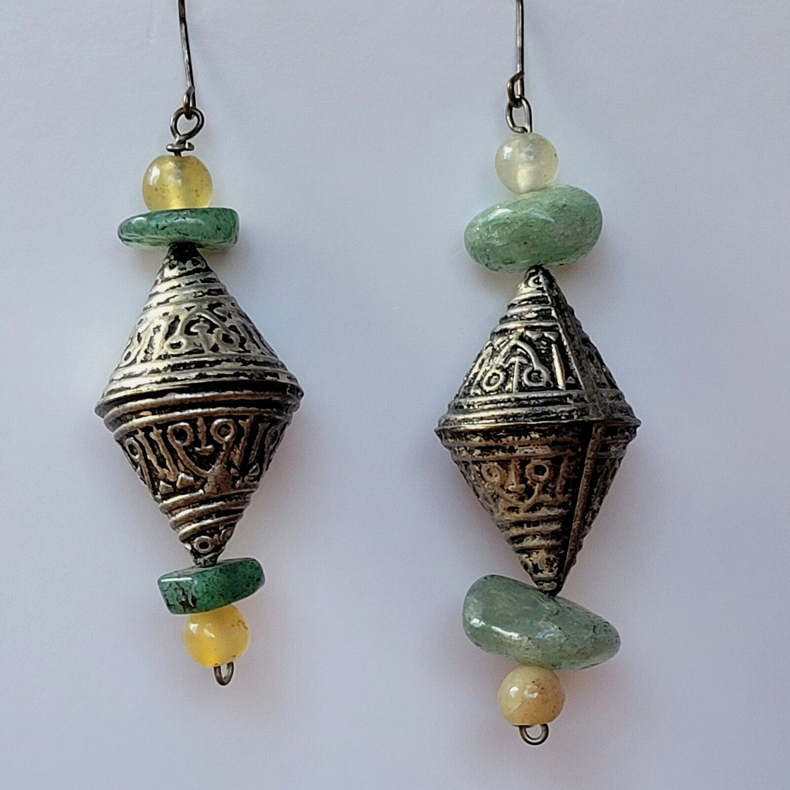 Bali Style Embossed Silver Tone Dangle Drop Earrings 2.5 Inches Long Vintage