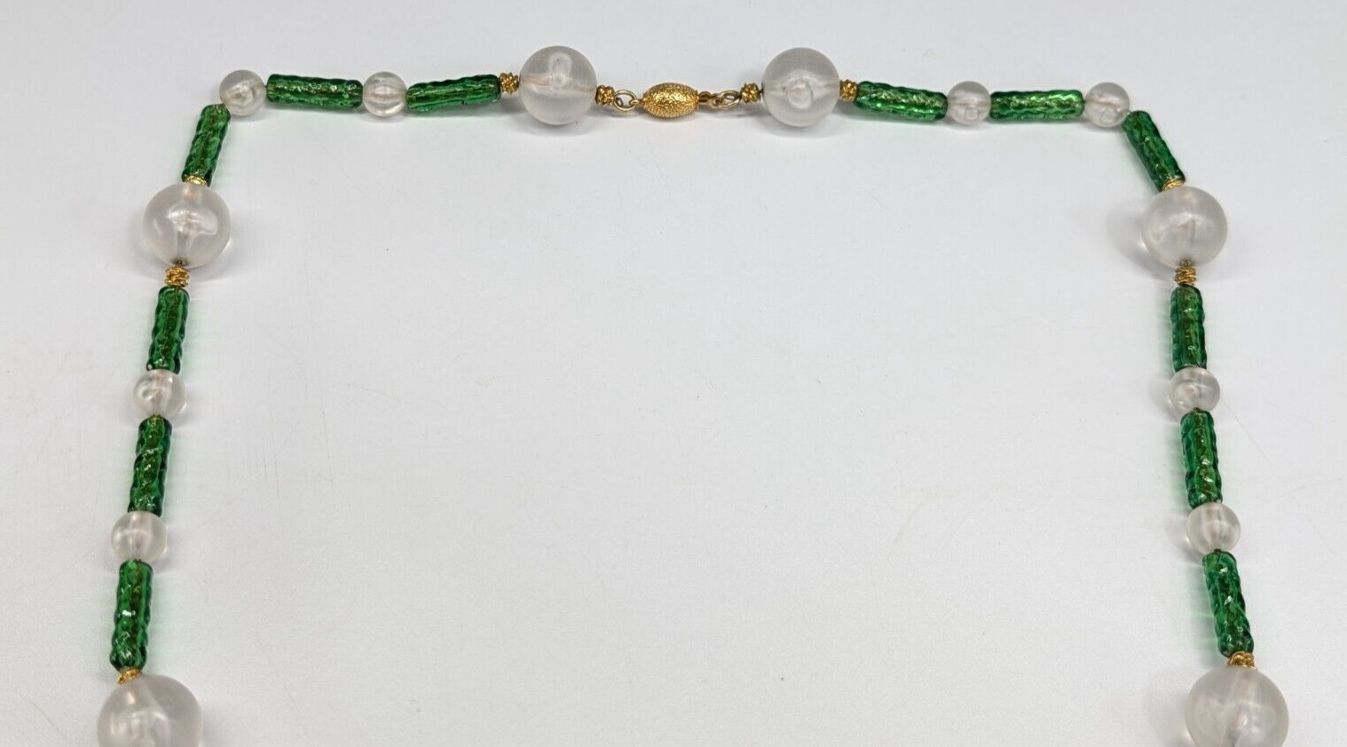 Vintage Chunky Huge Textured Gold Tone Pendant Faux Jade Asian Beaded Necklace