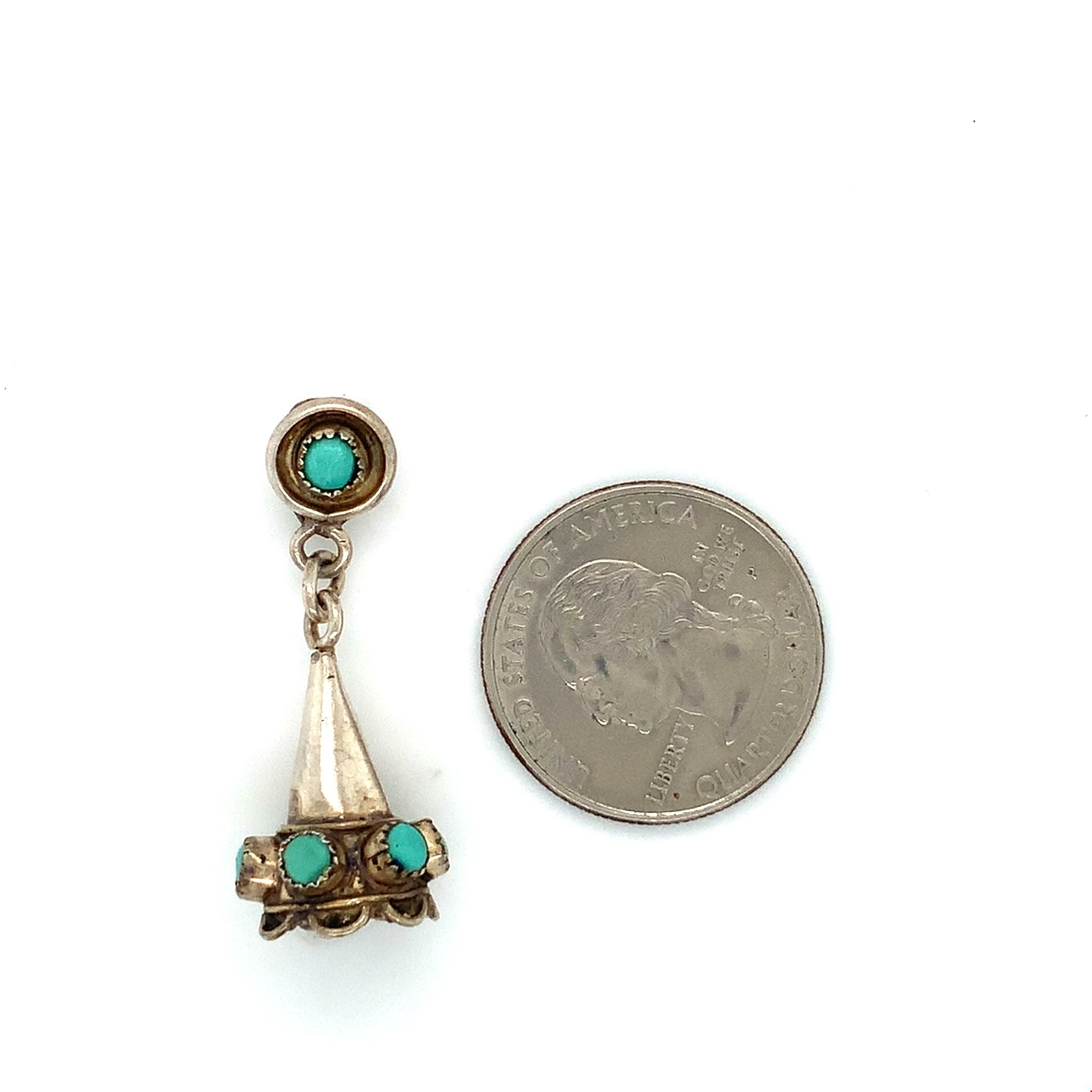 Vintage Sterling Silver Southwestern Inlay Turquoise Stone Cone Shape Pendant