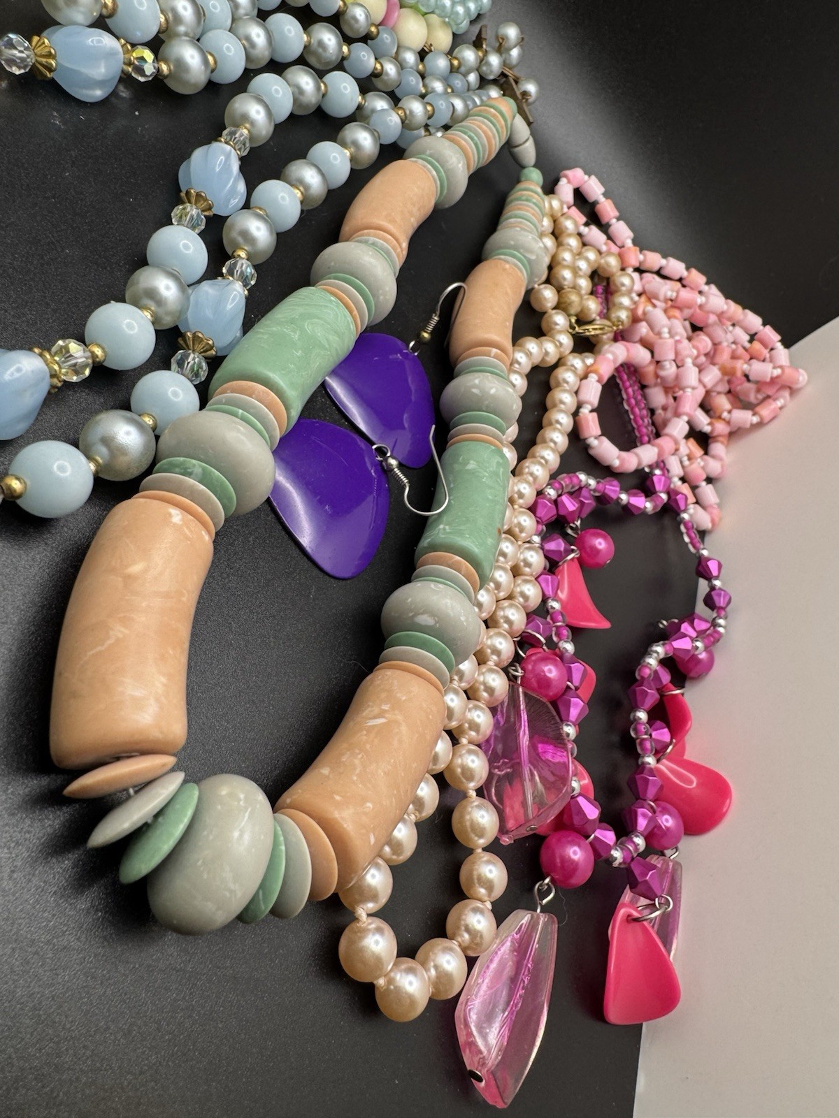 TITLE Vintage Chunky Beaded Necklace Lot Pastel Lucite Statement Jewelry 8 Pc