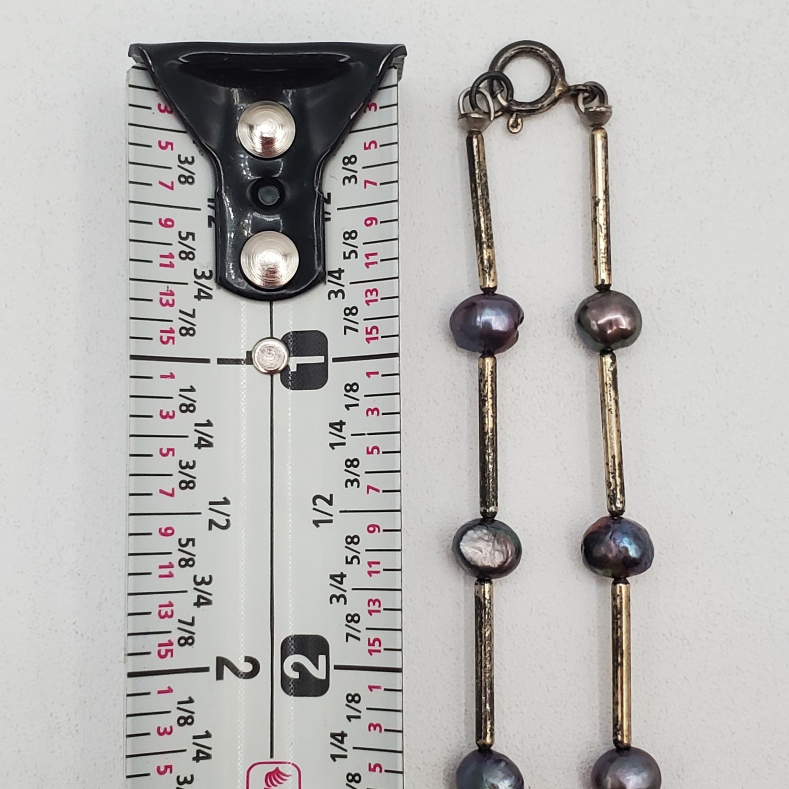 VTG 925 Peacock Pearl Necklace 16in Sterling Silver Bar Links 7g Gray Station