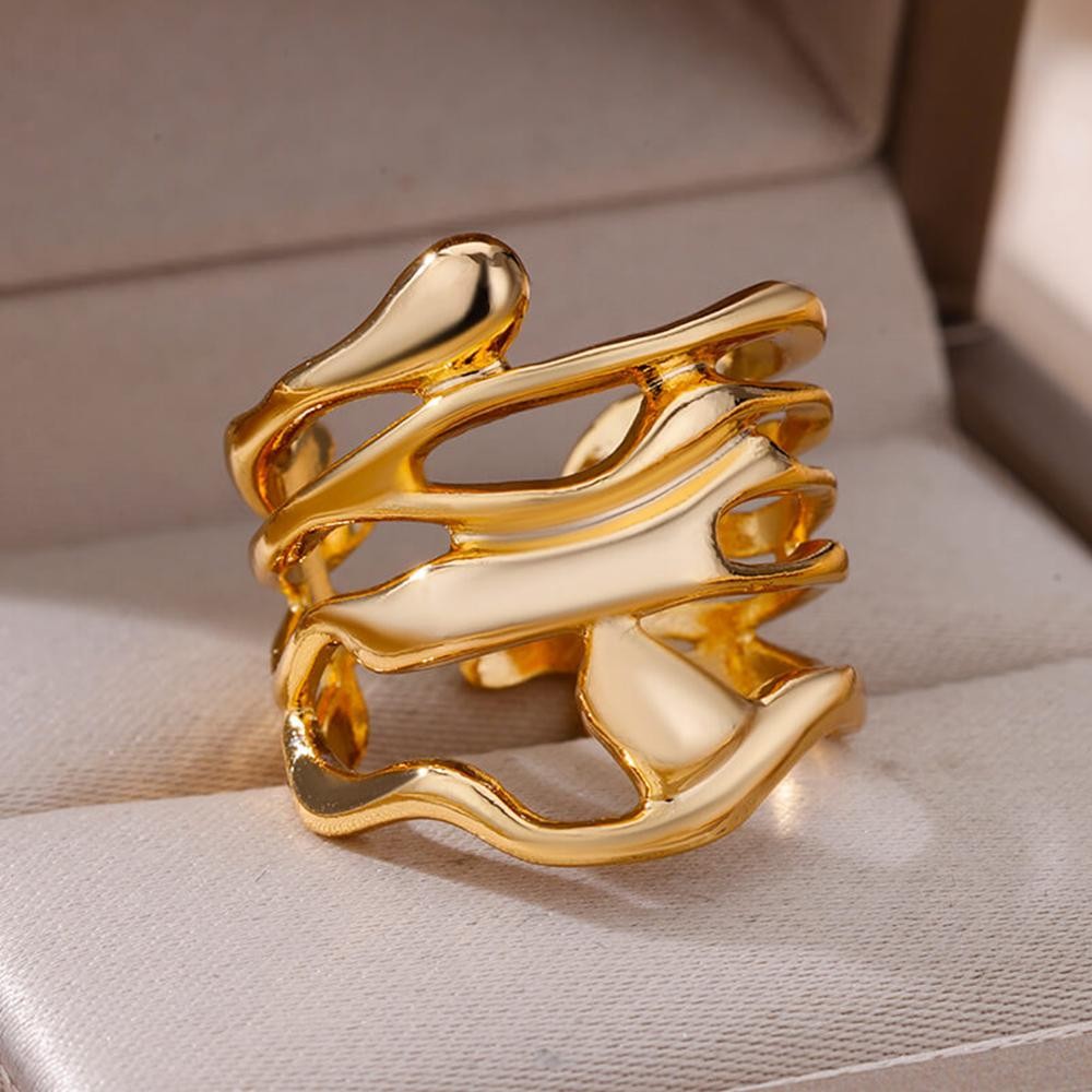 Vintage Geometric Flower Adjustable Ring Gold Plated 316l Stainless Steel Gift