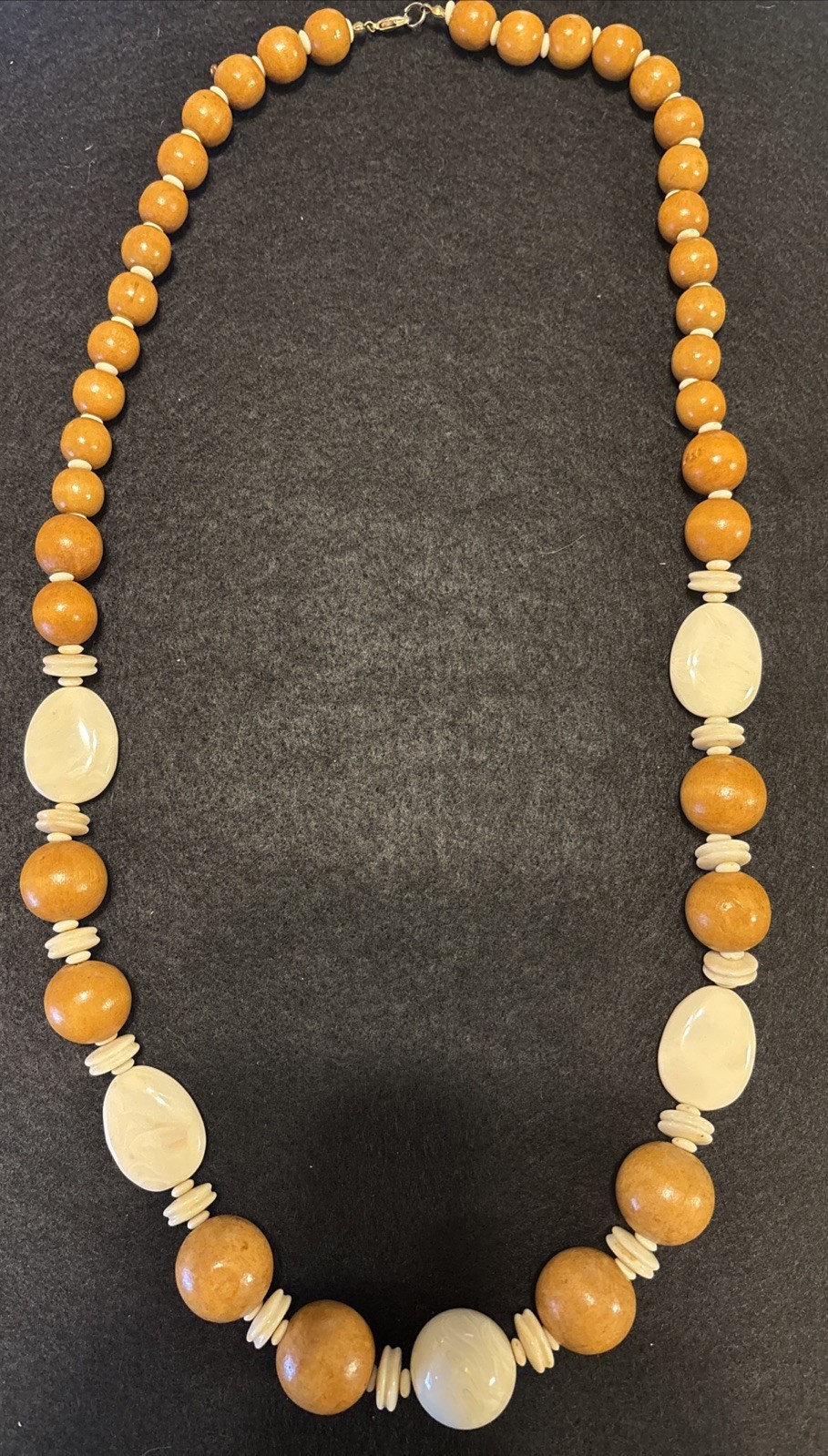 Vintage Earth Tones Lucite And Wood Beaded Chunky Necklace 36” Statement