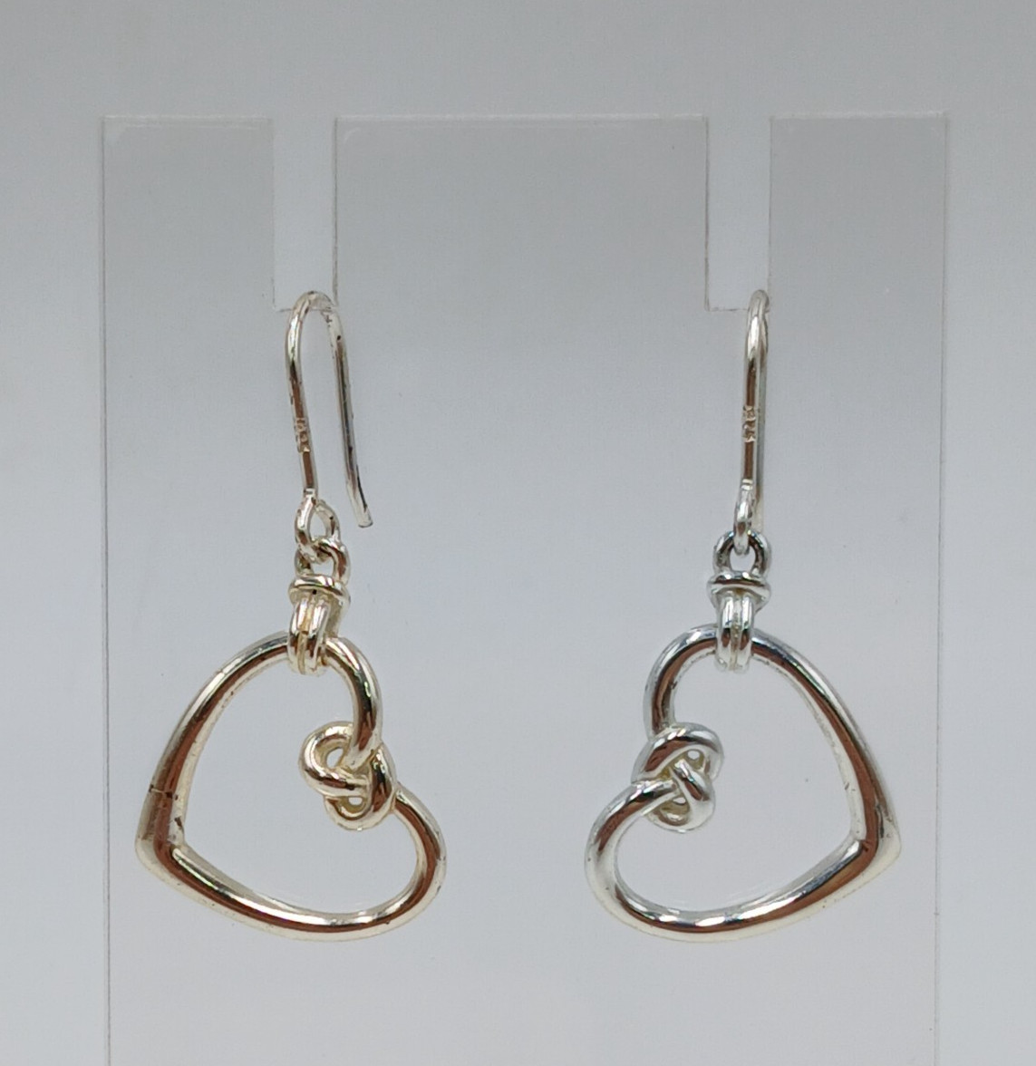 VTG 925 Heart Knot Earrings 1.5in Drop Sterling Silver 2g Lightweight Openwork