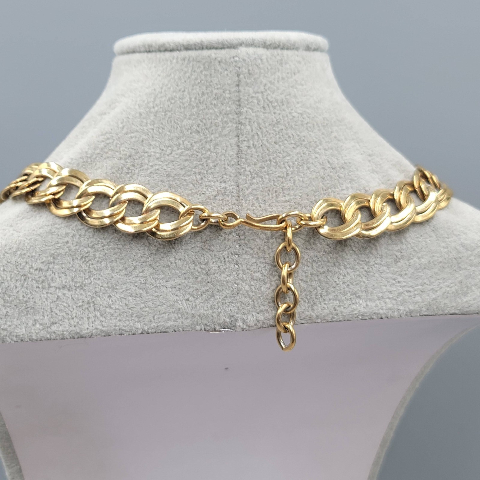 Vintage Double Link Chain Collar Necklace Gold Plated 18″