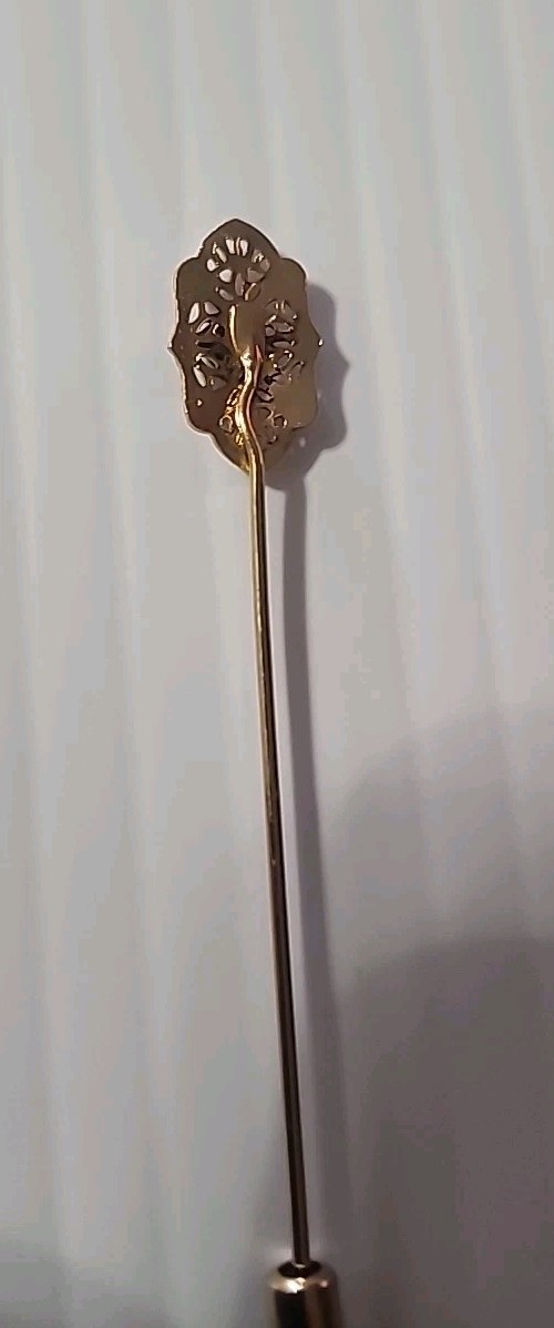 14K Solid Y. Gold Stick w/ 1/20 12k GF Diamond Stick Pin Vtg Marked BDA, 1.13 G