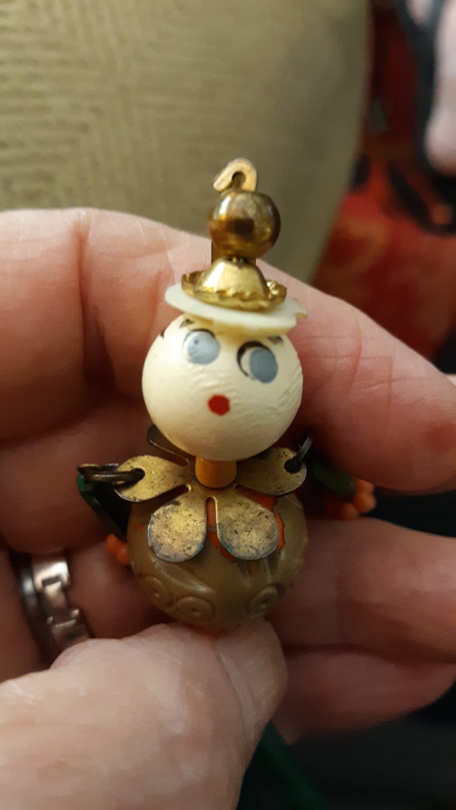Antique Articulating Beaded Doll Puppet Person Figure Glass Brooch Ornament