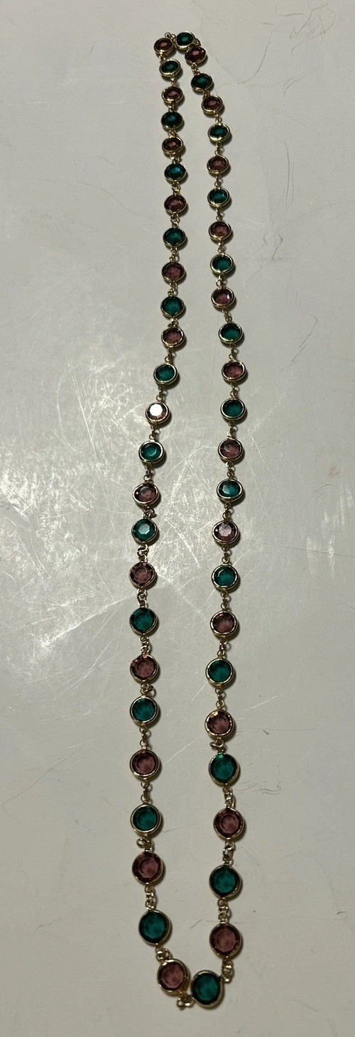 3 Vintage Faceted Austrian Crystal Window Necklaces Bezel Blue, Clear, Multi