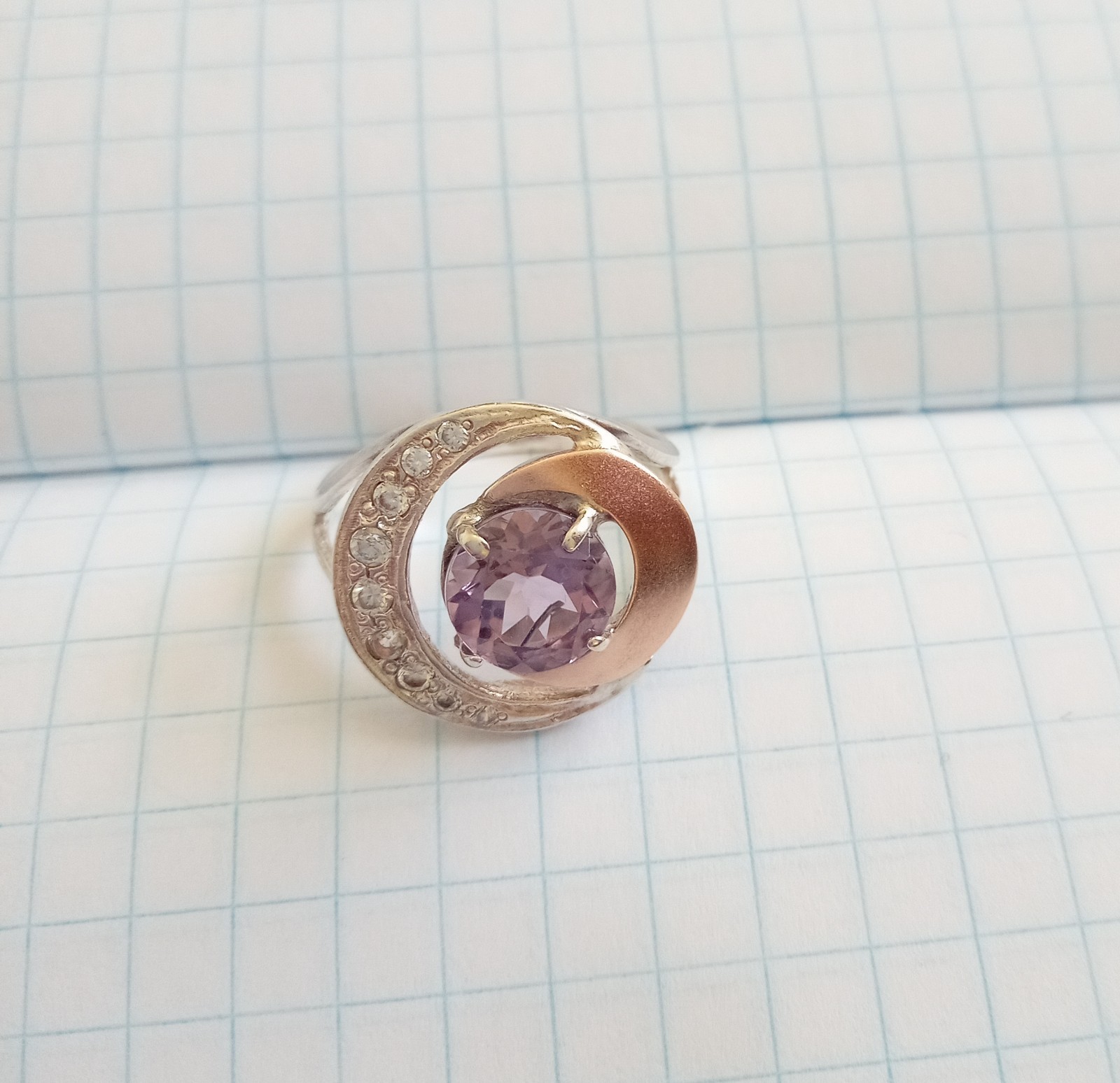 Vintage Ring Purple stone Sterling Silver 925 Gold 375 test Women Jewelry size 8