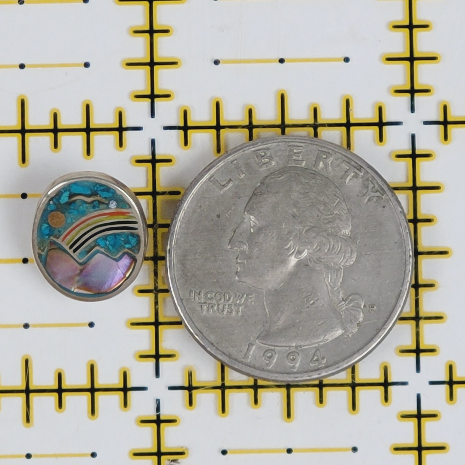 VINTAGE STERLING SILVER INLAY RAINBOW ABALONE TURQUOISE 925 PENDANT SOUTHWEST
