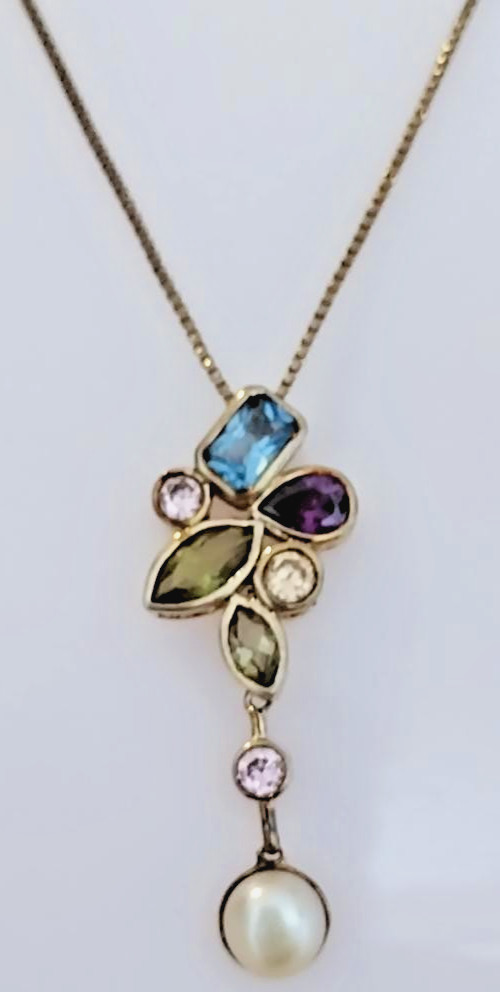 Vintage sterling multi gem necklace 20 inch stamped Italy