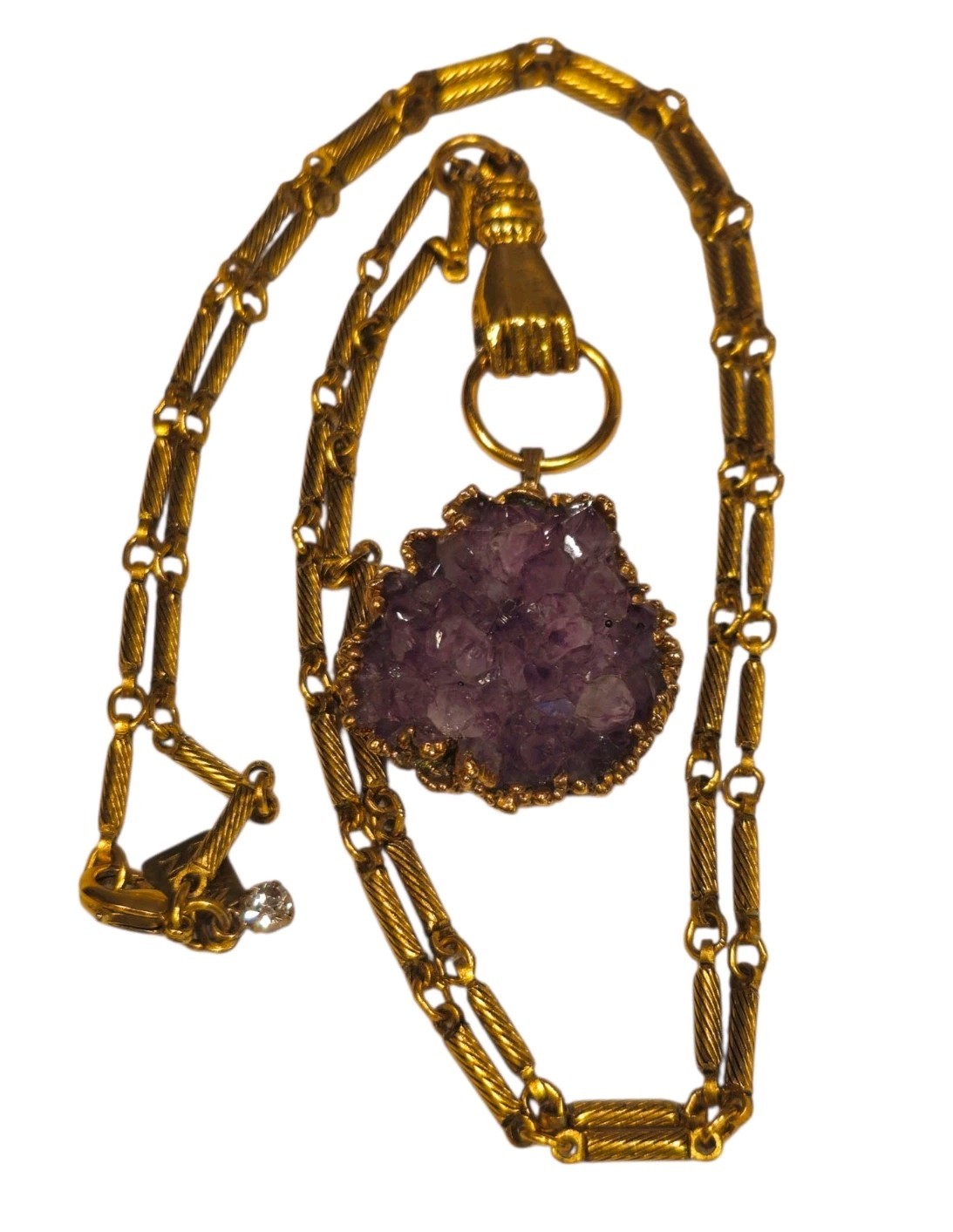 Designer John Wind Maximal Art Hand Door Knocker Amethyst Geode Long Necklace