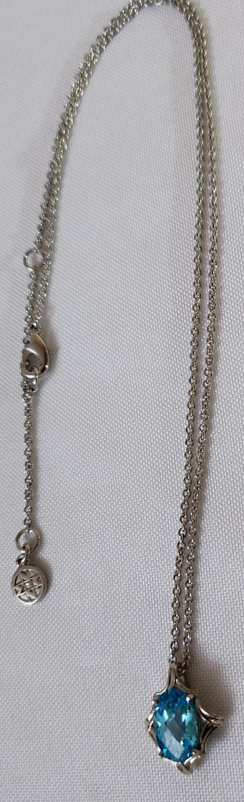 Vintage Silver-Tone Pendant Necklace Oval Cut Blue Stone