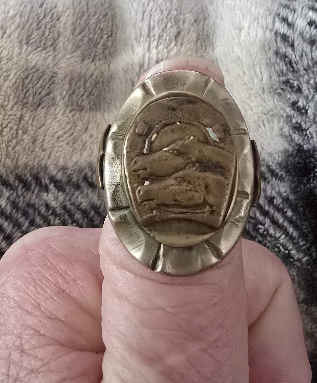 Very Rare 1940s Mexican Biker Ring Mixed Metals Brass Horses enamel sz 9, 35g