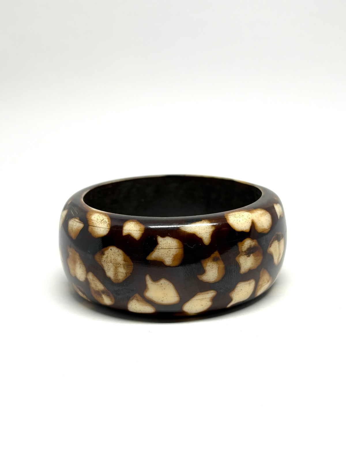 Vintage Chunky Animal Giraffe Print Brown White Acrylic Wide Bangle Bracelet