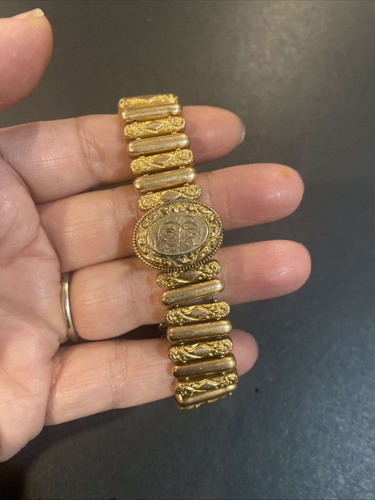 Antique Victorian AAG Co Gold Filled Sweetheart Expansion Bracelet Monogram