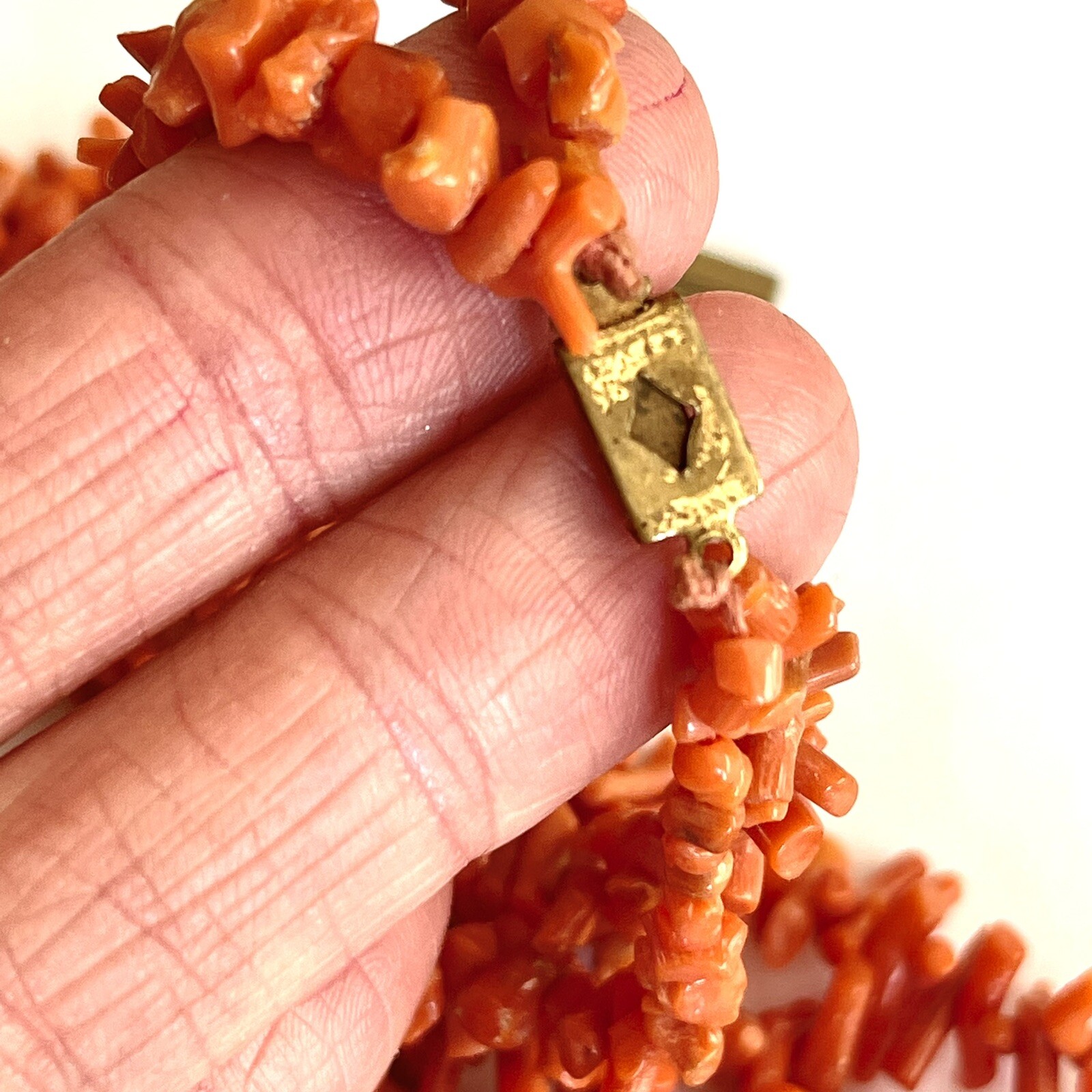 Antique Red Orange Branch Coral Necklace 2 Strand Natural 17in 44g VTG Art Deco