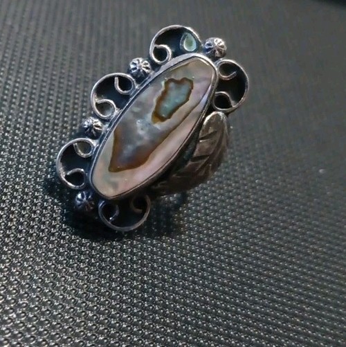 Vintage Abalone 925 Sterling Silver Ring Size 4.25″ Mexico