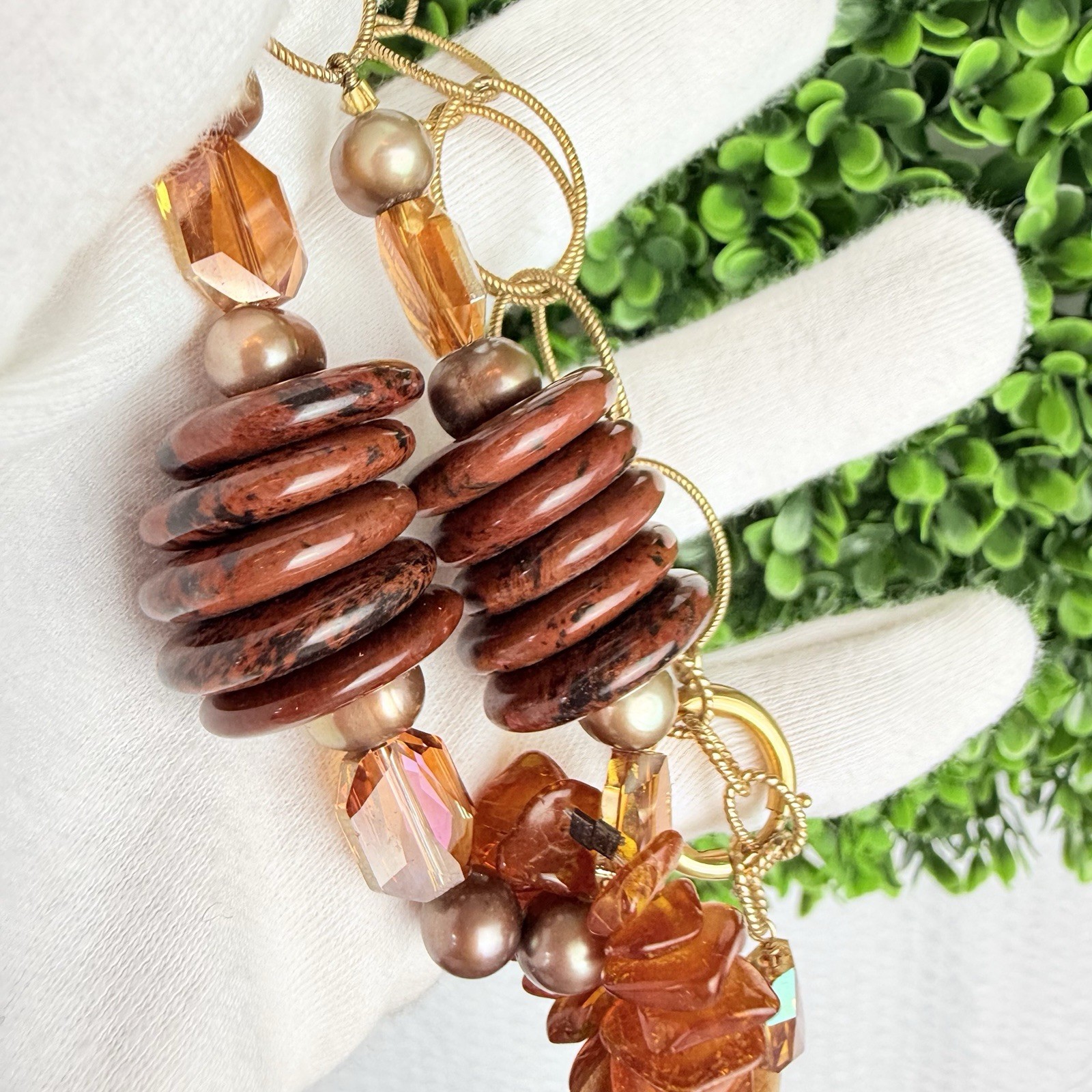 Vintage 14K Gold Filled Baltic Amber Pearl Chunky Chain Link Pendant Necklace