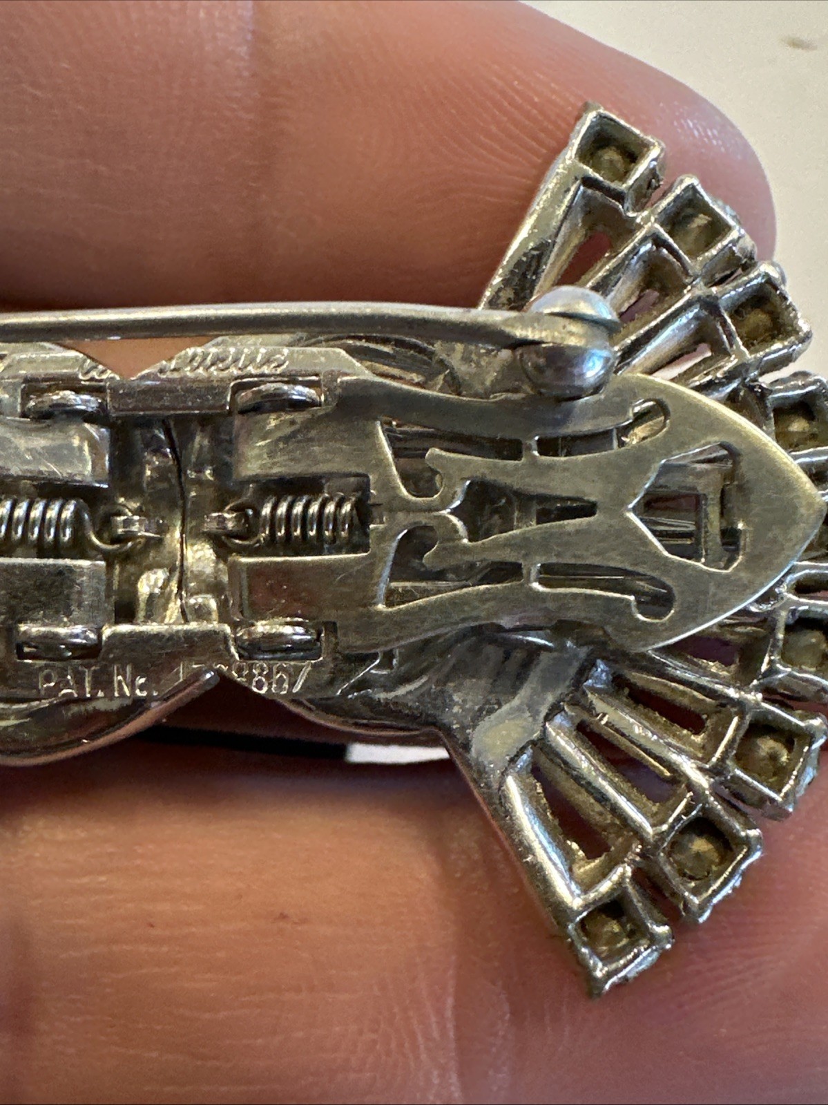 VINTAGE CORO DUETTE Brooch Dress Clip SET Rhinestone Art DECO 1930s