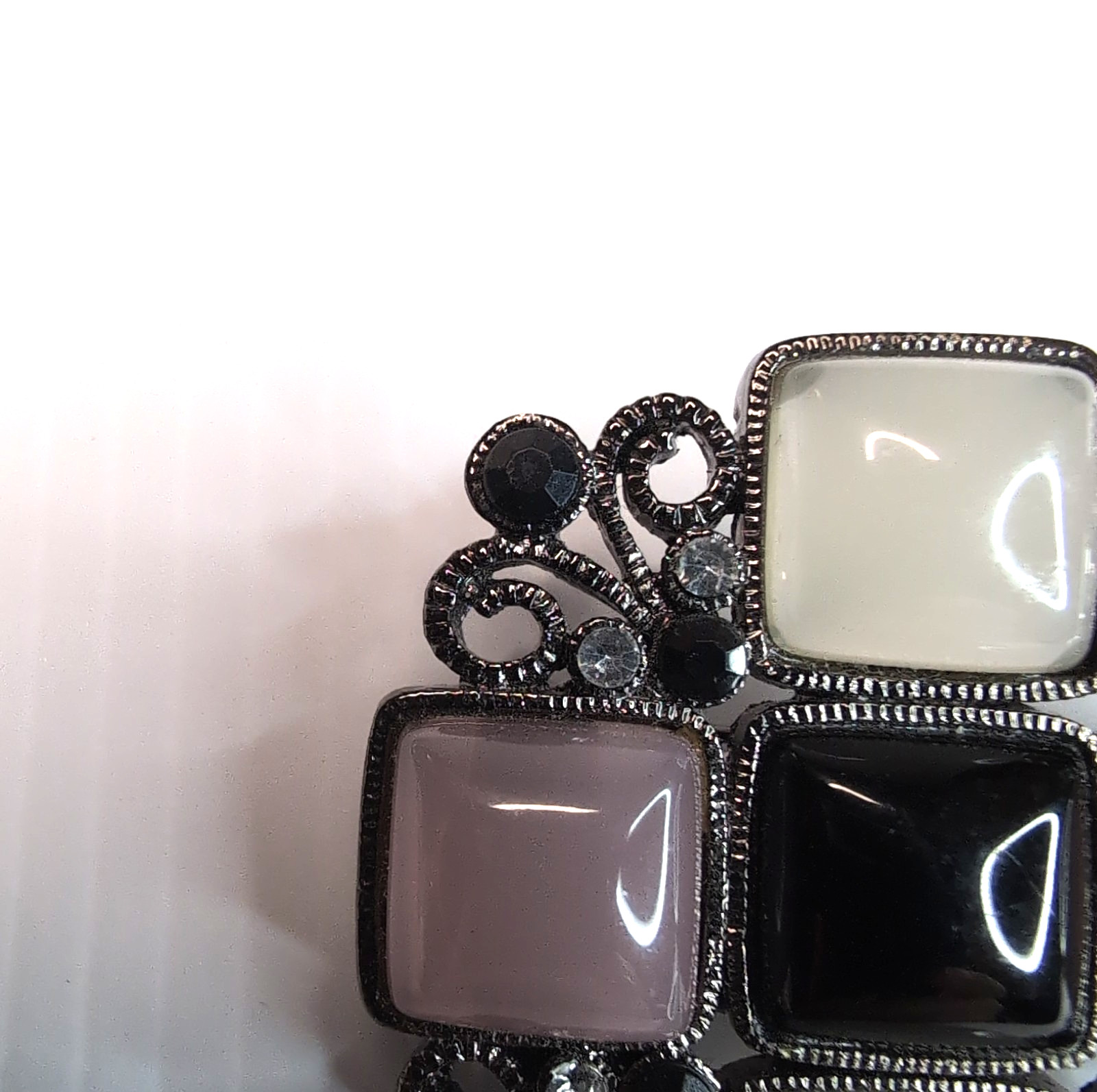 Vintage Geometric Square Brooch Black Pink Gunmetal Silver Tone Openwork Gothic