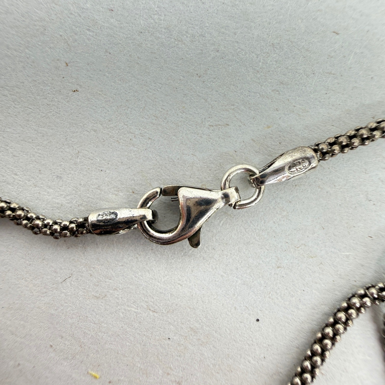 Vintage Sterling Silver Mother of Pearl Pendant Necklace Popcorn Chain