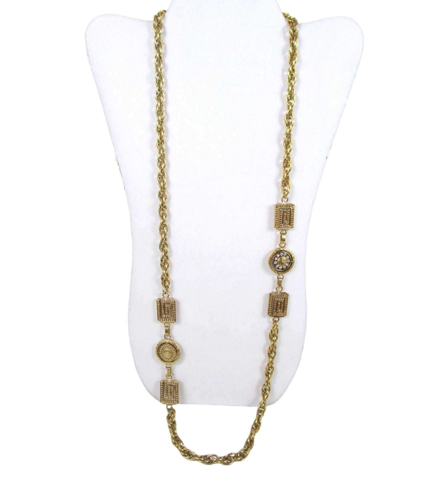 Vintage Premier Designs Gold Wheat Chain Rhinestone Necklace 35″ long